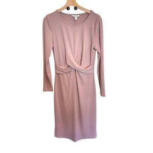 Nine West Long Sleeve Knit Dress Ribbed Twist Front Blush Pink Grape Sz M
